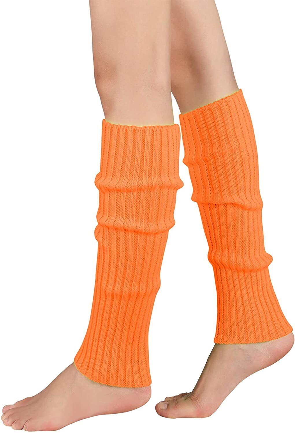 1 Pair Orange Ribbed Leg Warmers - Womens Dance Costume/80s Party