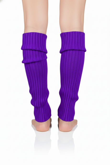1 Pair Purple Ribbed Leg Warmers - Womens Dance Costume/80s Party