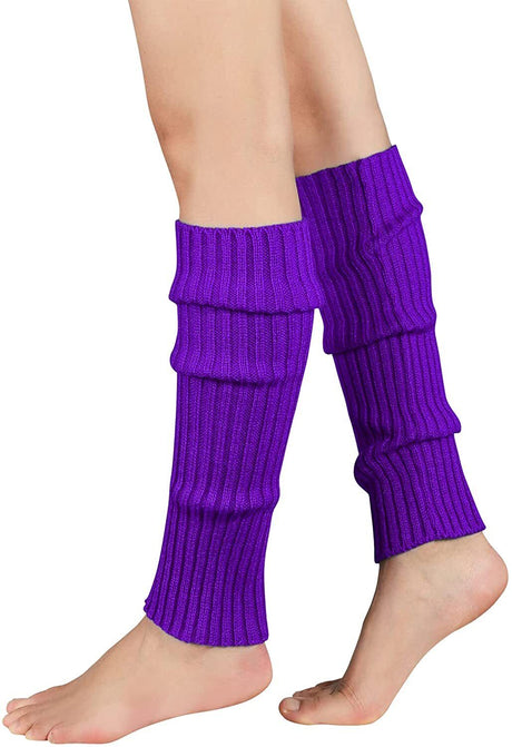 1 Pair Purple Ribbed Leg Warmers - Womens Dance Costume/80s Party