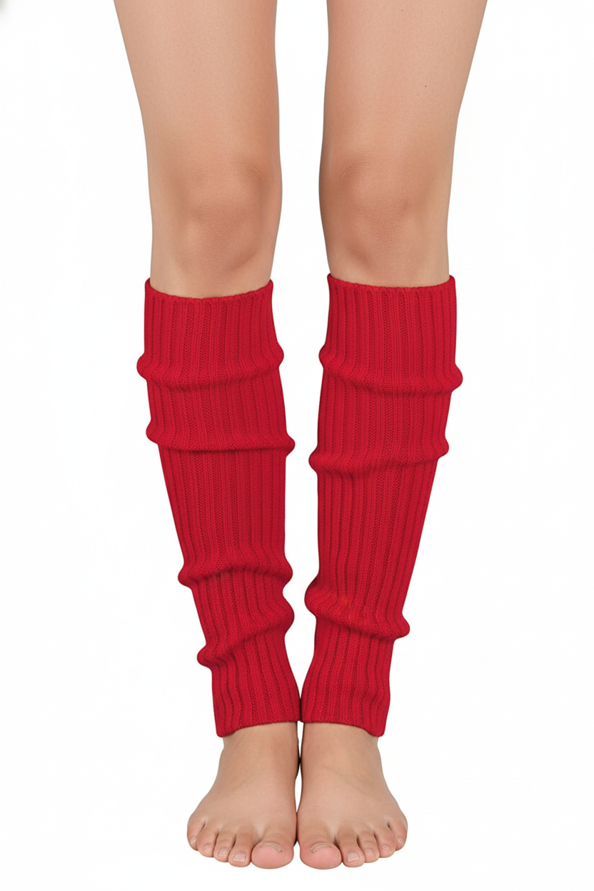 1 Pair Red Ribbed Leg Warmers - Womens Dance Costume/80s Party