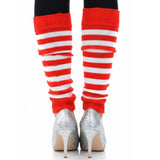 1 Pair Red/White Stripe Ribbed Leg Warmers - Womens Dance Costume/80s Party