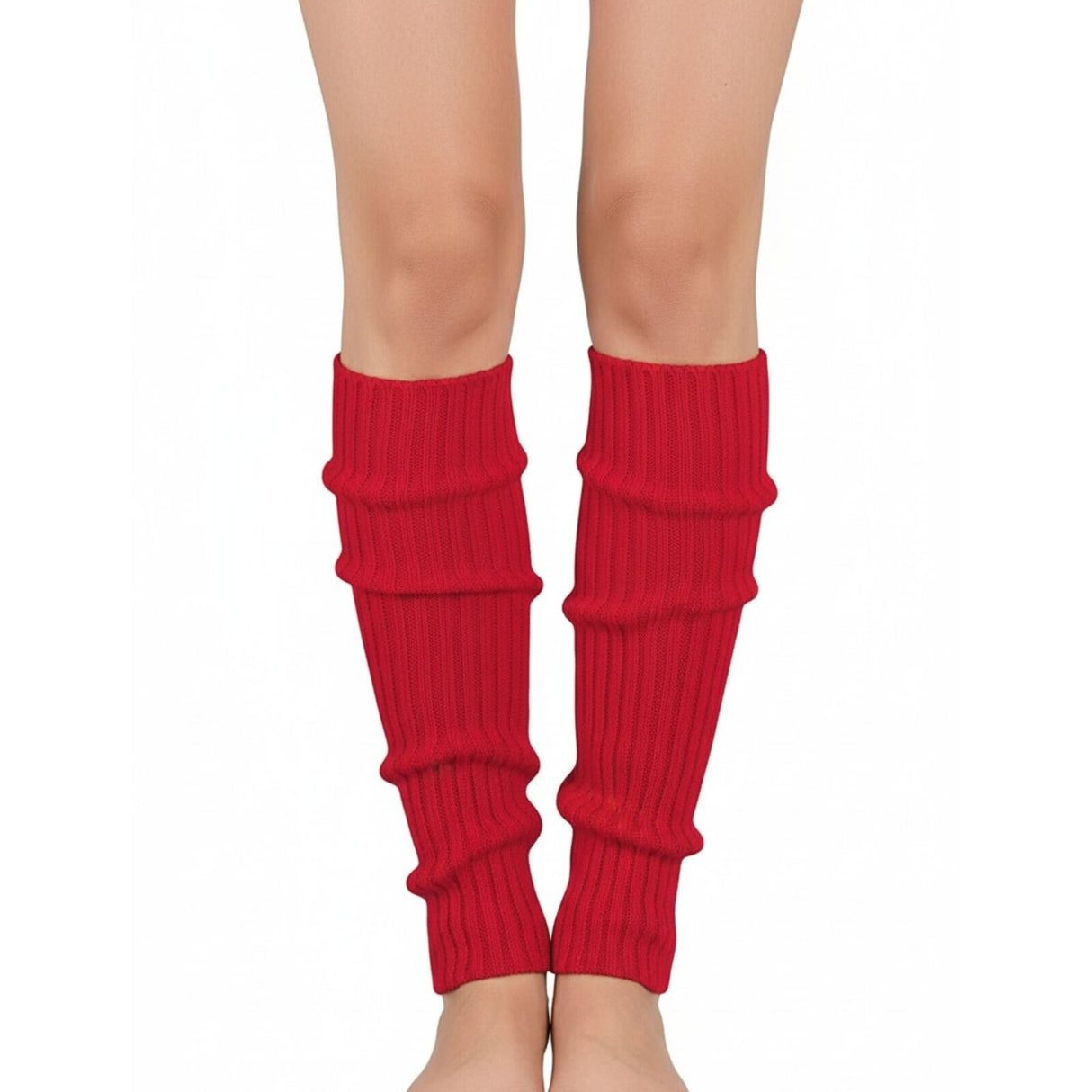 1 Pair Red Ribbed Leg Warmers - Womens Dance Costume/80s Party