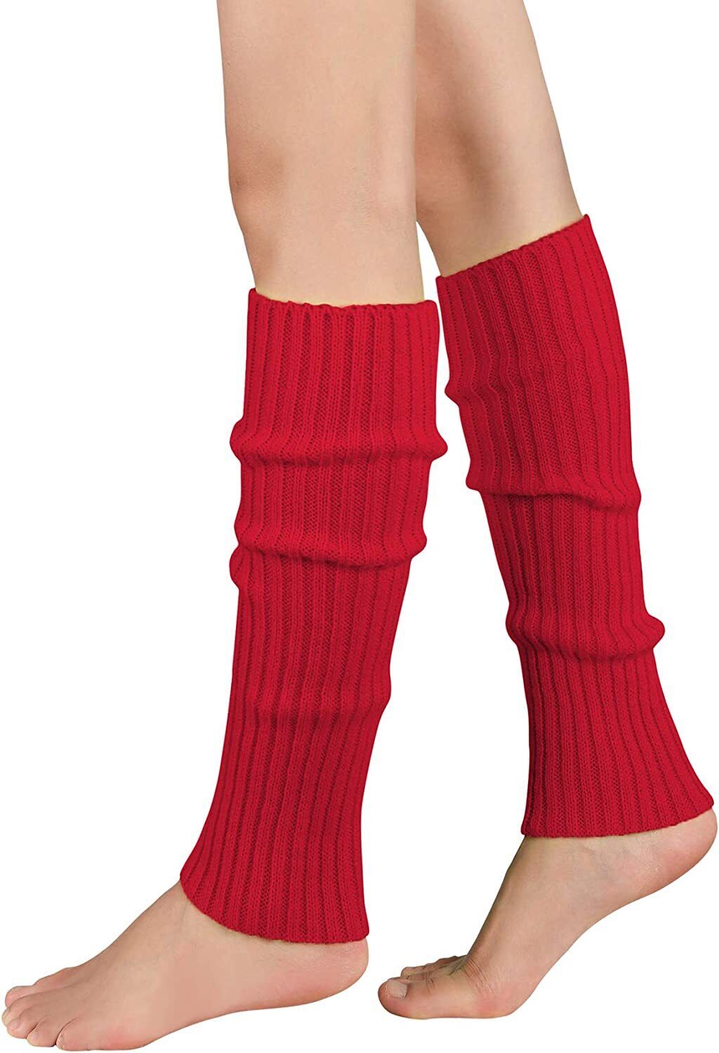 1 Pair Red Ribbed Leg Warmers - Womens Dance Costume/80s Party
