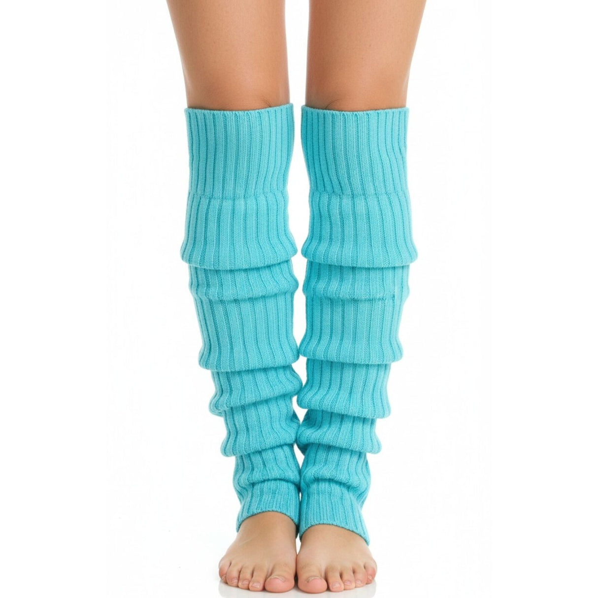 1 Pair Sky Blue Ribbed Leg Warmers - Womens Dance Costume/80s Party