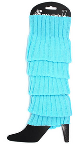 1 Pair Sky Blue Ribbed Leg Warmers - Womens Dance Costume/80s Party