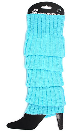 1 Pair Sky Blue Ribbed Leg Warmers - Womens Dance Costume/80s Party