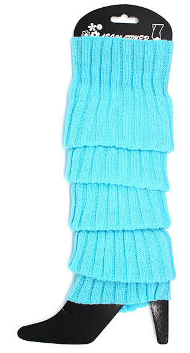 1 Pair Sky Blue Ribbed Leg Warmers - Womens Dance Costume/80s Party