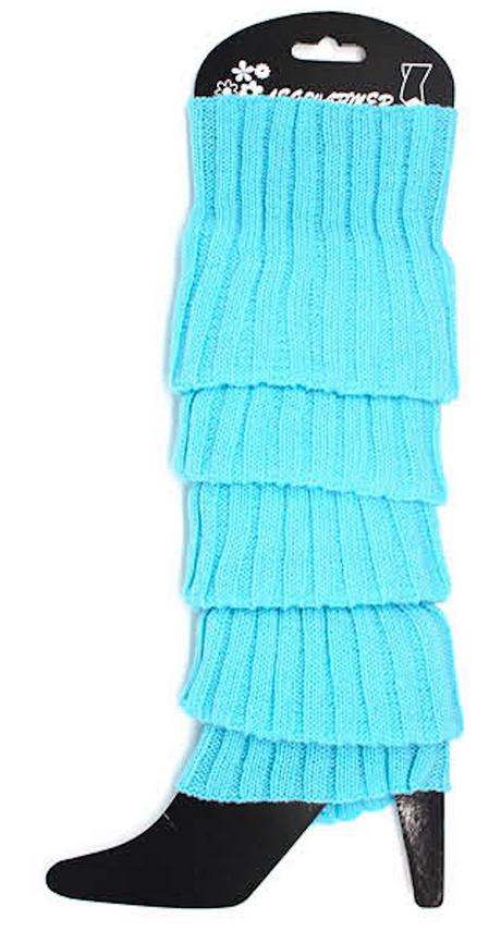 1 Pair Sky Blue Ribbed Leg Warmers - Womens Dance Costume/80s Party