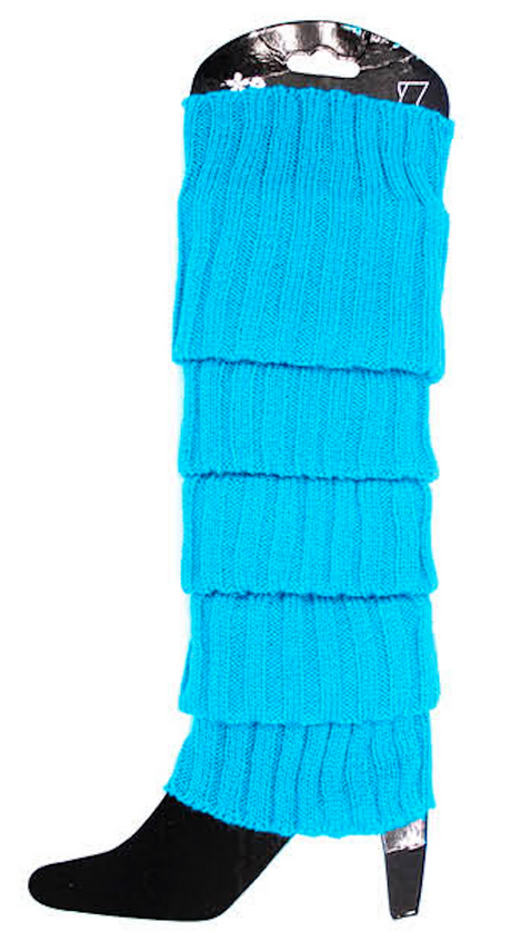 1 Pair Topaz Blue Ribbed Leg Warmers - Womens Dance Costume/80s Party