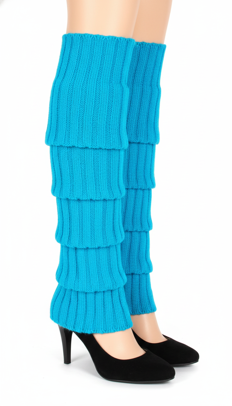 1 Pair Topaz Blue Ribbed Leg Warmers - Womens Dance Costume/80s Party