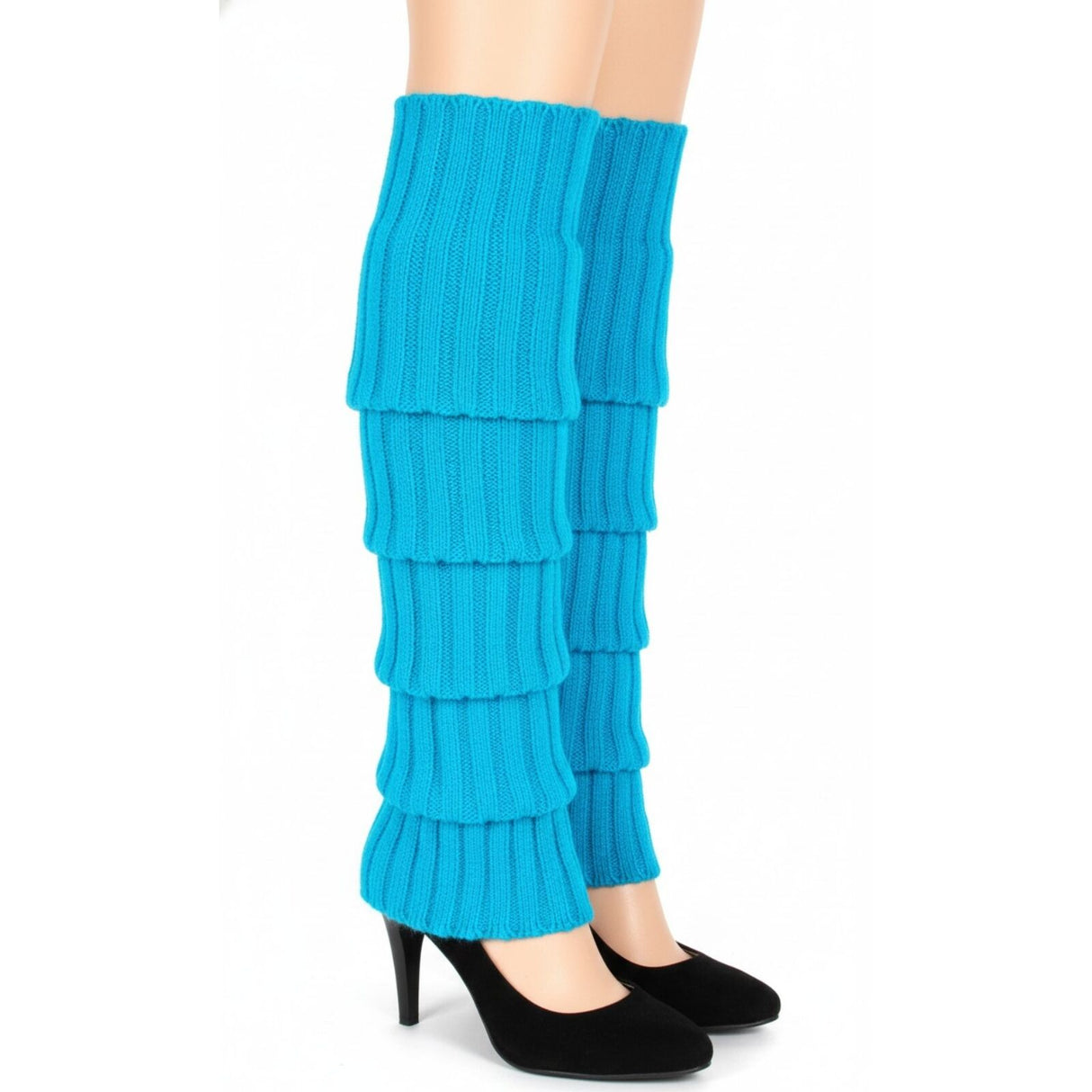 1 Pair Topaz Blue Ribbed Leg Warmers - Womens Dance Costume/80s Party