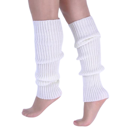 1 Pair White Ribbed Leg Warmers - Womens Dance Costume/80s Party