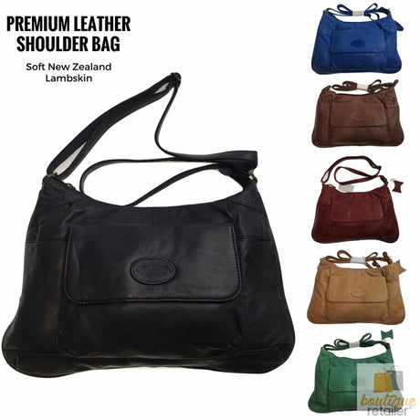 Premium Womens Leather Shoulder Bag Messenger Satchel Handbag Purse Travel - Blue