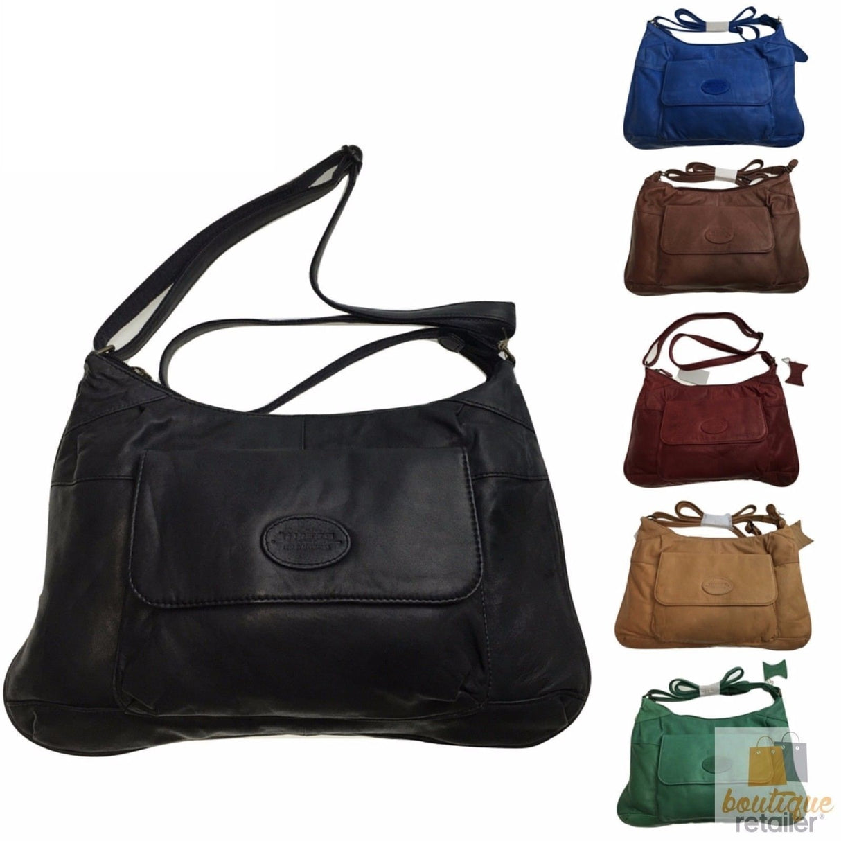 Premium Womens Leather Shoulder Bag Messenger Satchel Handbag Purse Travel - Black