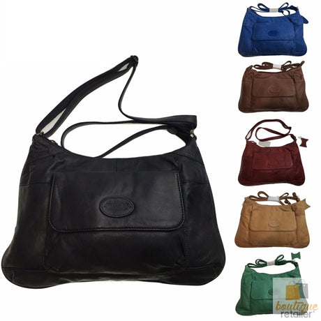 Premium Womens Leather Shoulder Bag Messenger Satchel Handbag Purse Travel - Black