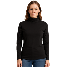 Plain Black Ladies Skivvy - Womens Long Sleeve Turtleneck Cotton Top