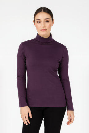Ladies SKIVVY Womens Long Sleeve Plain Top Warm Turtleneck Cotton High Neck - Plum - X-Small