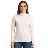 Ladies SKIVVY Womens Long Sleeve Plain Top Warm Turtleneck Cotton High Neck in White