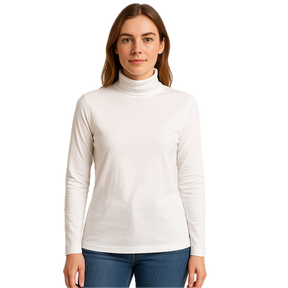 Plain White Ladies Skivvy - Womens Long Sleeve Turtleneck Cotton Top