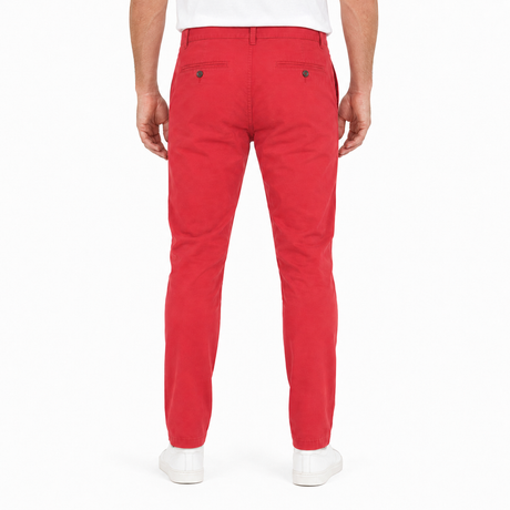 Mens Skinny Chino Pants - Red (100% Cotton Slim Leg Trousers)