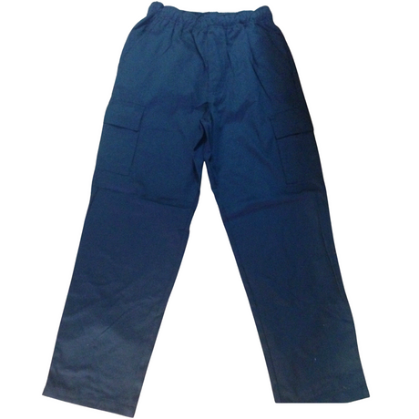 Mens CARGO PANTS Trousers Elastic Waist 100% COTTON Army Military PLAIN Casual - Navy