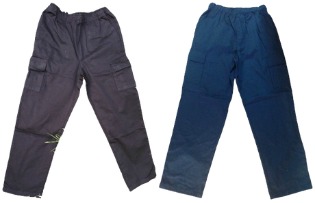 Mens CARGO PANTS Trousers Elastic Waist 100% COTTON Army Military PLAIN Casual - Black