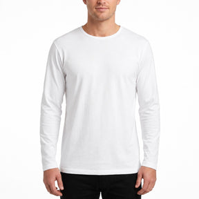 Mens 100% Cotton Plain Slim Fit Long Sleeve Top - White