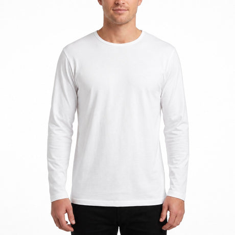 Mens 100% Cotton Plain Slim Fit Long Sleeve Top - White