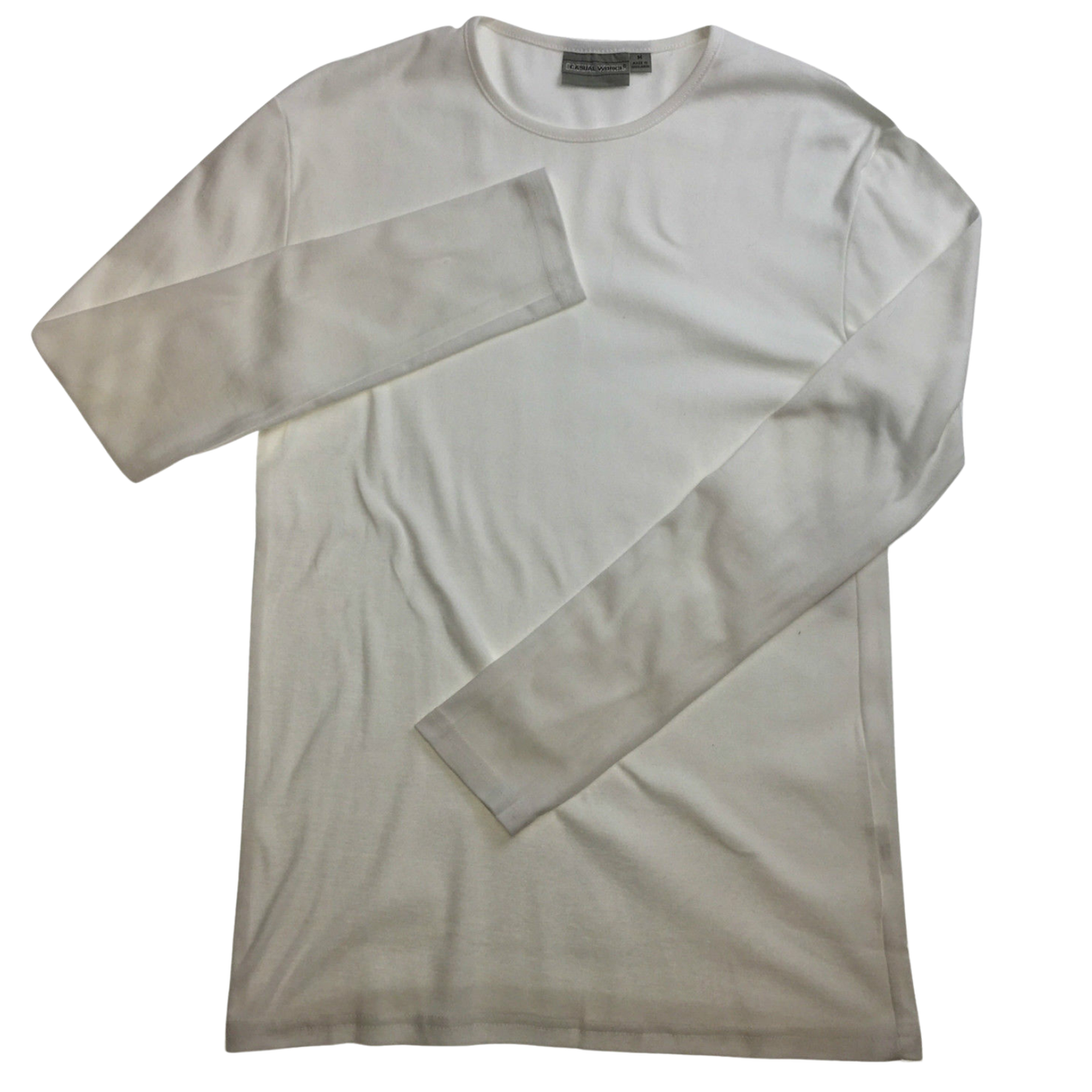 Mens 100% COTTON PLAIN LONG SLEEVE TOP Basic T Shirt Tee Slim Fitted Style - White