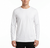 Mens 100% COTTON PLAIN LONG SLEEVE TOP Basic T Shirt Tee Slim Fitted Style - White - XXL