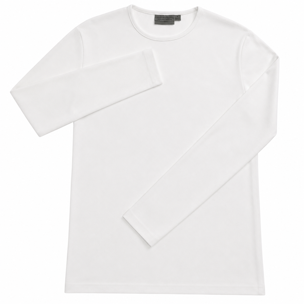 Mens 100% Cotton Plain Slim Fit Long Sleeve Top - White