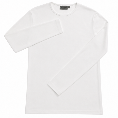 Mens 100% Cotton Plain Slim Fit Long Sleeve Top - White