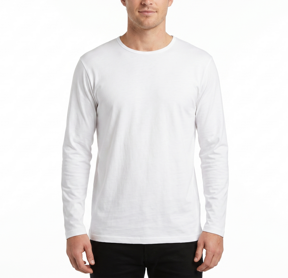 Mens 100% Cotton Plain Long Sleeve Slim Top - Basic Fitted Style