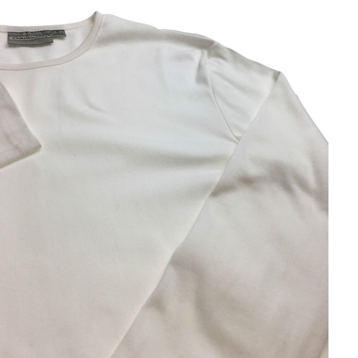 Mens 100% COTTON PLAIN LONG SLEEVE TOP Basic T Shirt Tee Slim Fitted Style - White