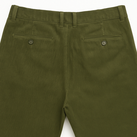 Mens Casual Stretch Corduroy Pants - Olive (Adjustable Cotton Trousers)