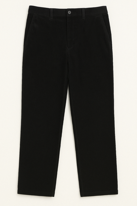 Mens Casual Stretch Corduroy Pants - Black (Adjustable Cotton Trousers)