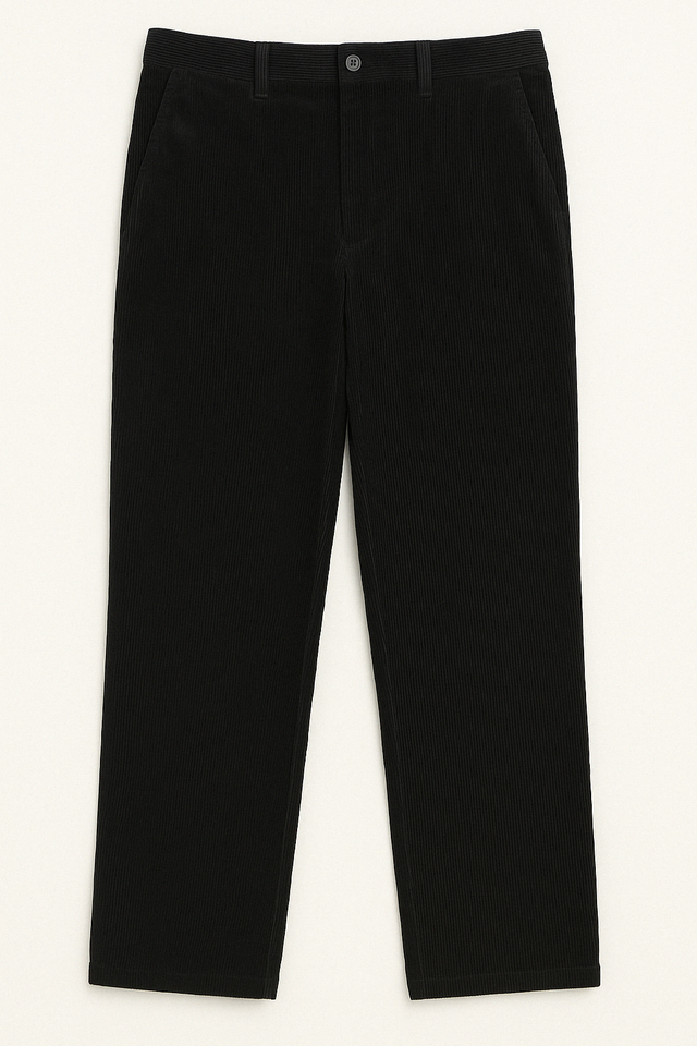 Mens Casual Stretch Corduroy Pants - Black (Adjustable Cotton Trousers)