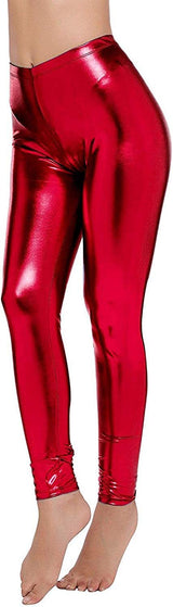 Metallic Leggings Stretchy Pants Neon Fluro Shiny Glossy Dress Up Dance Party - White