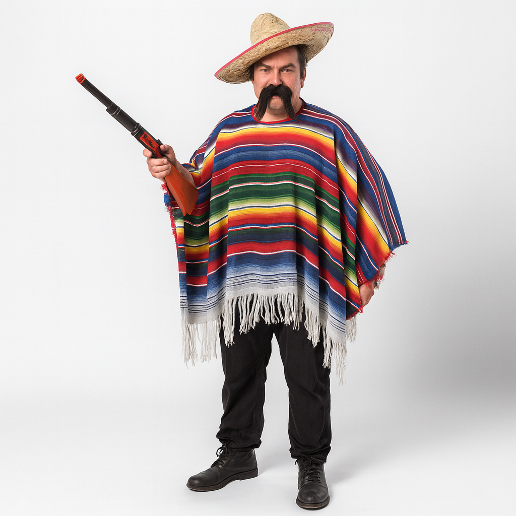 Mens Mexican Wild West Poncho Costume - Bandit (Halloween & Fancy Dress)
