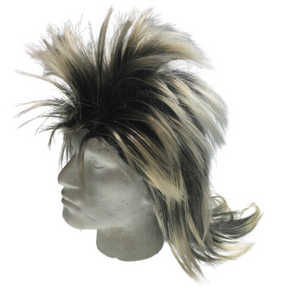 Mens Black/Blonde Long Spiky Mullet Wig - Bogan/Punk Rock Costume for 80s Party