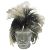 Mens Black/Blonde Long Spiky Mullet Wig - Bogan/Punk Rock Costume for 80s Party