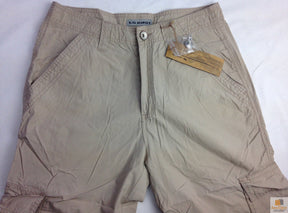 Mens 3/4 Long Cotton Cargo Shorts - Army/Military Summer Combat - Beige/Khaki