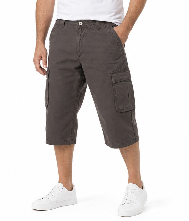Mens 3/4 Long Cotton Cargo Shorts - Brown (Army/Military Summer Combat)