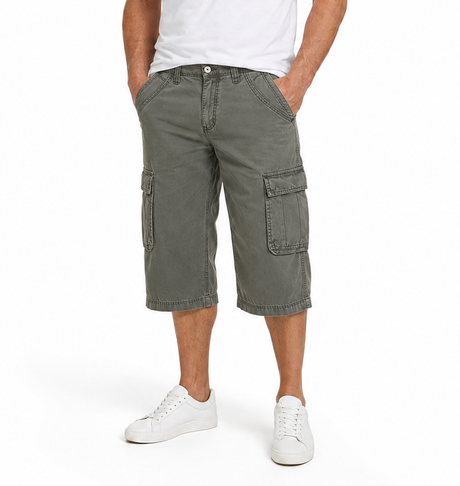 Mens 3/4 Long Cotton Cargo Shorts - Olive (Army/Military Summer Combat)