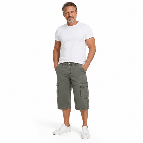 Mens 3/4 Long Cotton Cargo Shorts - Olive (Army/Military Summer Combat)