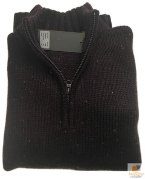 Mens Knit Pullover Jumper - Warm Casual Stretch Sweater for Winter - Half Zip Burgundy 97 (KW14)