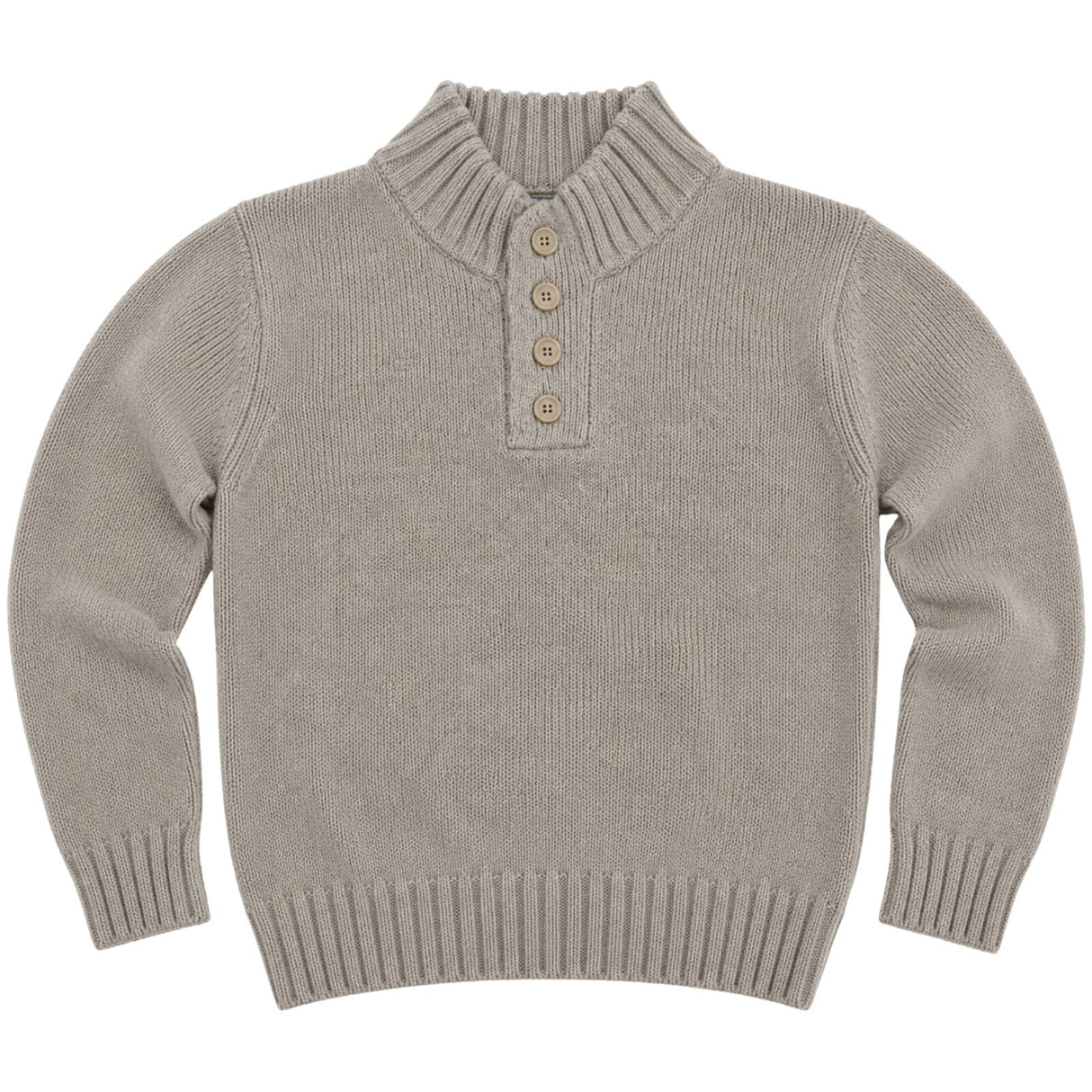 Mens Knit 4-Button Pullover Jumper - Ivory Grey (Stretch Winter Sweater)