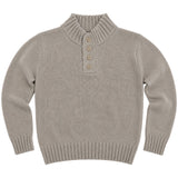 Mens Knit 4-Button Pullover Jumper - Ivory Grey (Stretch Winter Sweater)