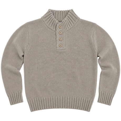 Mens Knit 4-Button Pullover Jumper - Ivory Grey (Stretch Winter Sweater)
