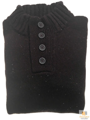 Mens Knit Pullover Jumper - Warm Casual Stretch Sweater for Winter - 4 Button Mulberry 94 (KW16)